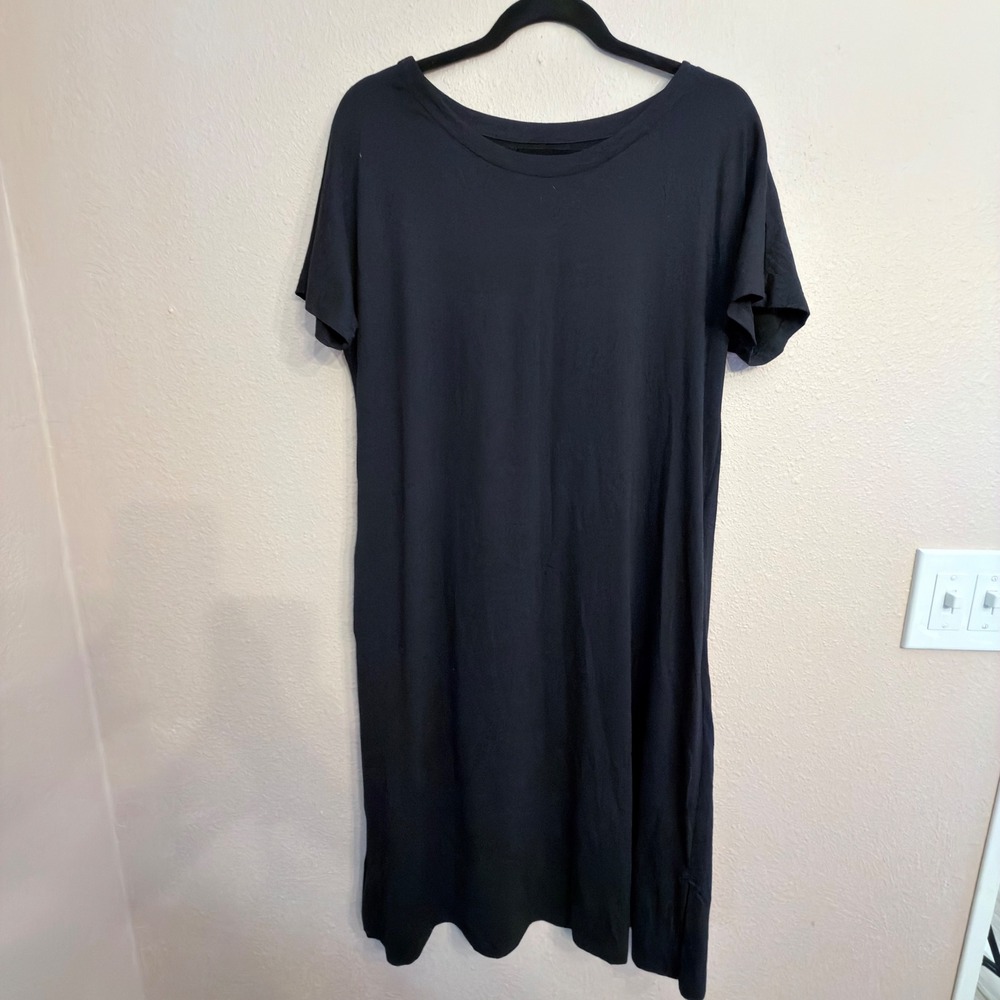 Wool& Black Merino Wool Blend Short Sleeve Pocket T-Shirt Midi Dress Womens L